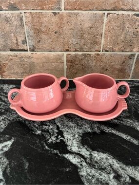 Fiesta Coral Pink Ceramic Creamer and Sugar Set